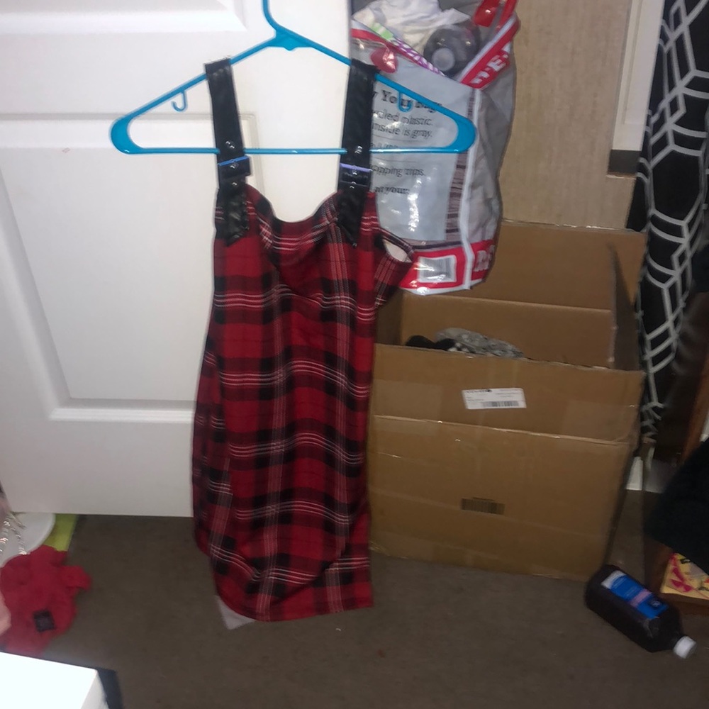 Plaid square neck dress